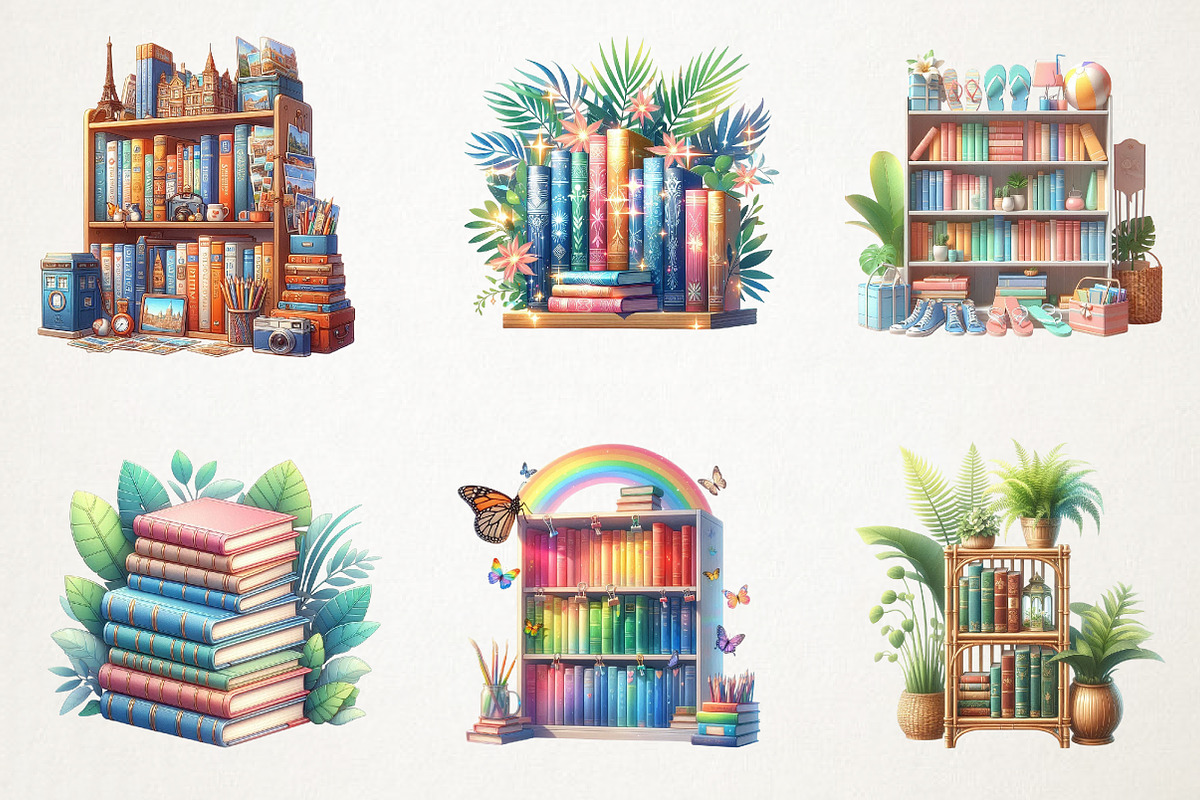 Summer Bookshelf Sublimation Clipart, an Illustration by RobertsArt (Photo 2 of 5)