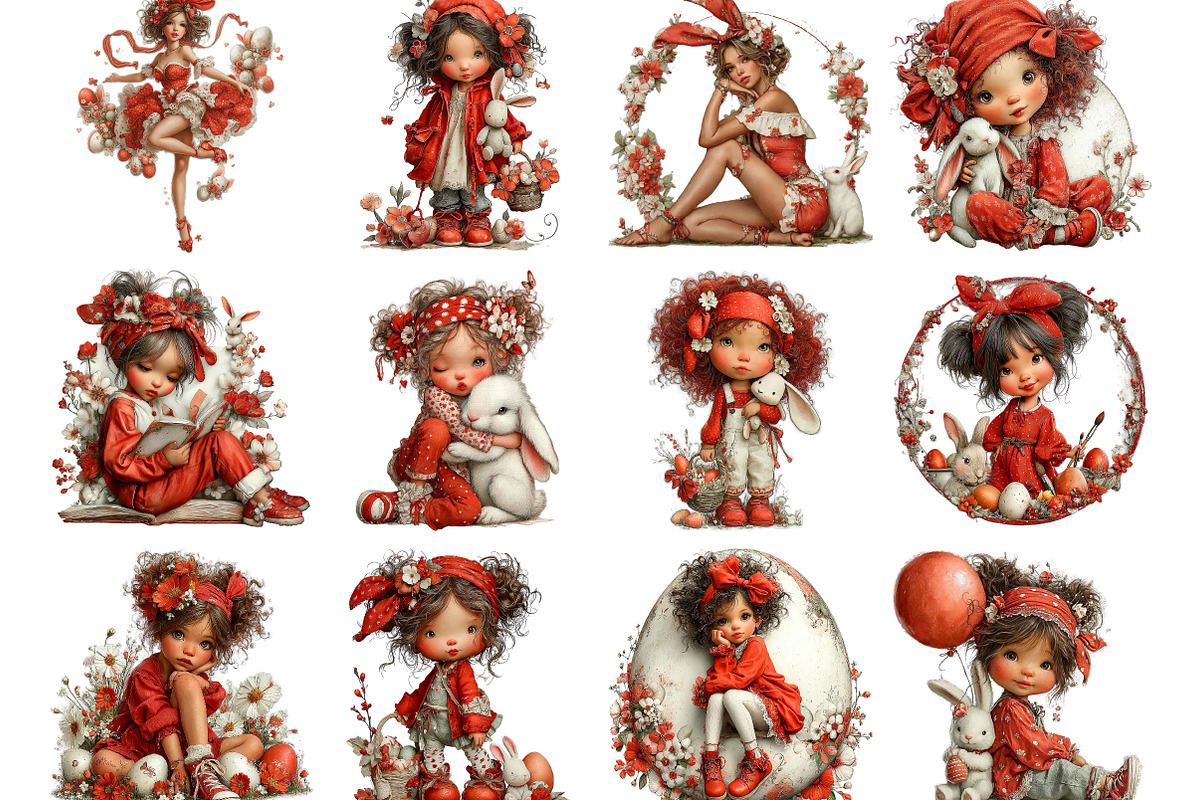 Whimsical Easter Girl Clipart, an Illustration by Designking (Photo 3 of 5)