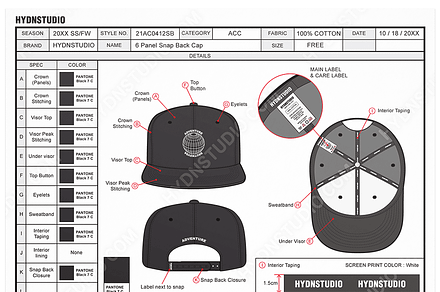 Complete Snapback Cap Tech Pack