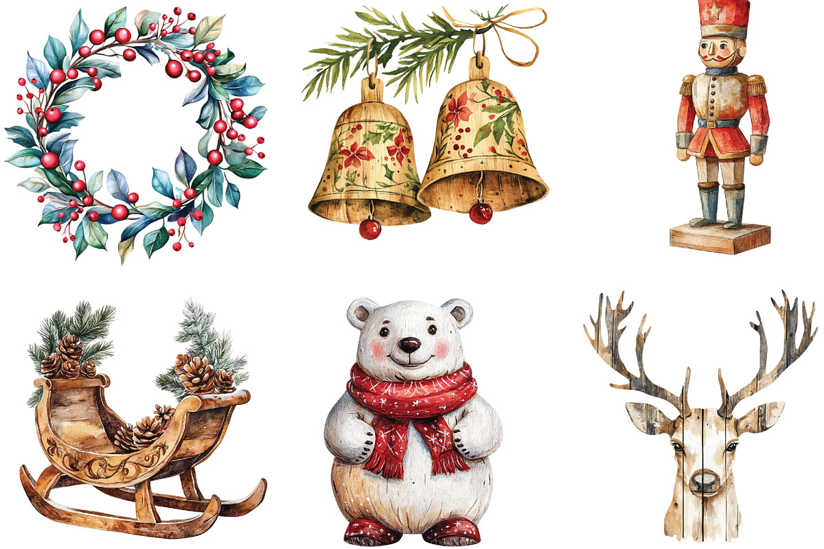 Wooden Christmas Sublimation Clipart, a Work Illustration by CraftArtStudio (Photo 3 of 6)