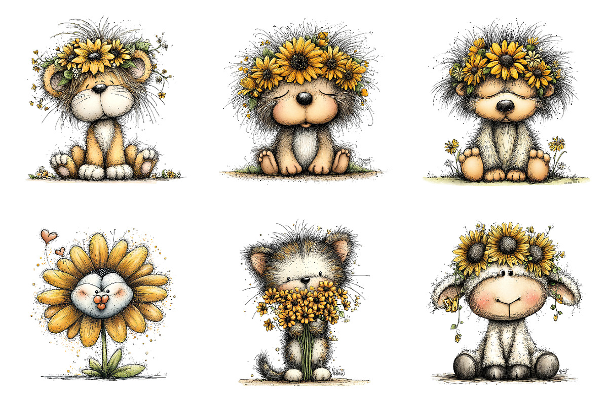 Whimsical safari sunflower clipart, an Illustration by SinaCreation (Photo 5 of 11)