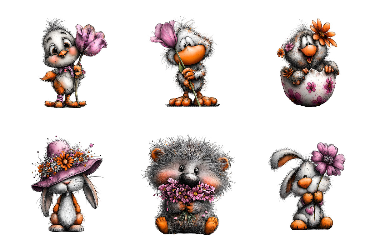 Whimsical Easter Animals Clipart, an Illustration by SinaCreation (Photo 3 of 11)
