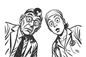 Surprised Cartoon Doctors Looking, a Healthcare Illustration by AlexArt