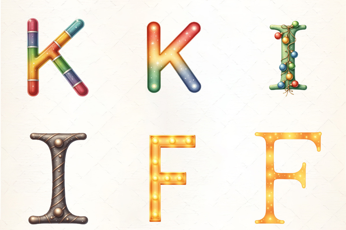 Christmas Lights Alphabet Letter Cli, an Illustration by CrexoraLab (Photo 2 of 5)