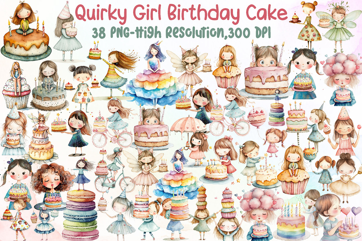 Whimsical Quirky Girl Birthday Cake, an Illustration by Sublimation Artist (Photo 1 of 6)