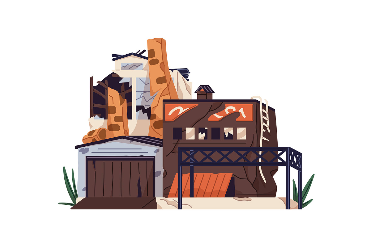 Destroyed city buildings, houses set, an Object Illustration by PaperTrident (Photo 8 of 13)