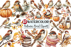 Autumn Sparrows Bird Clipart, an Illustration by Rose Art