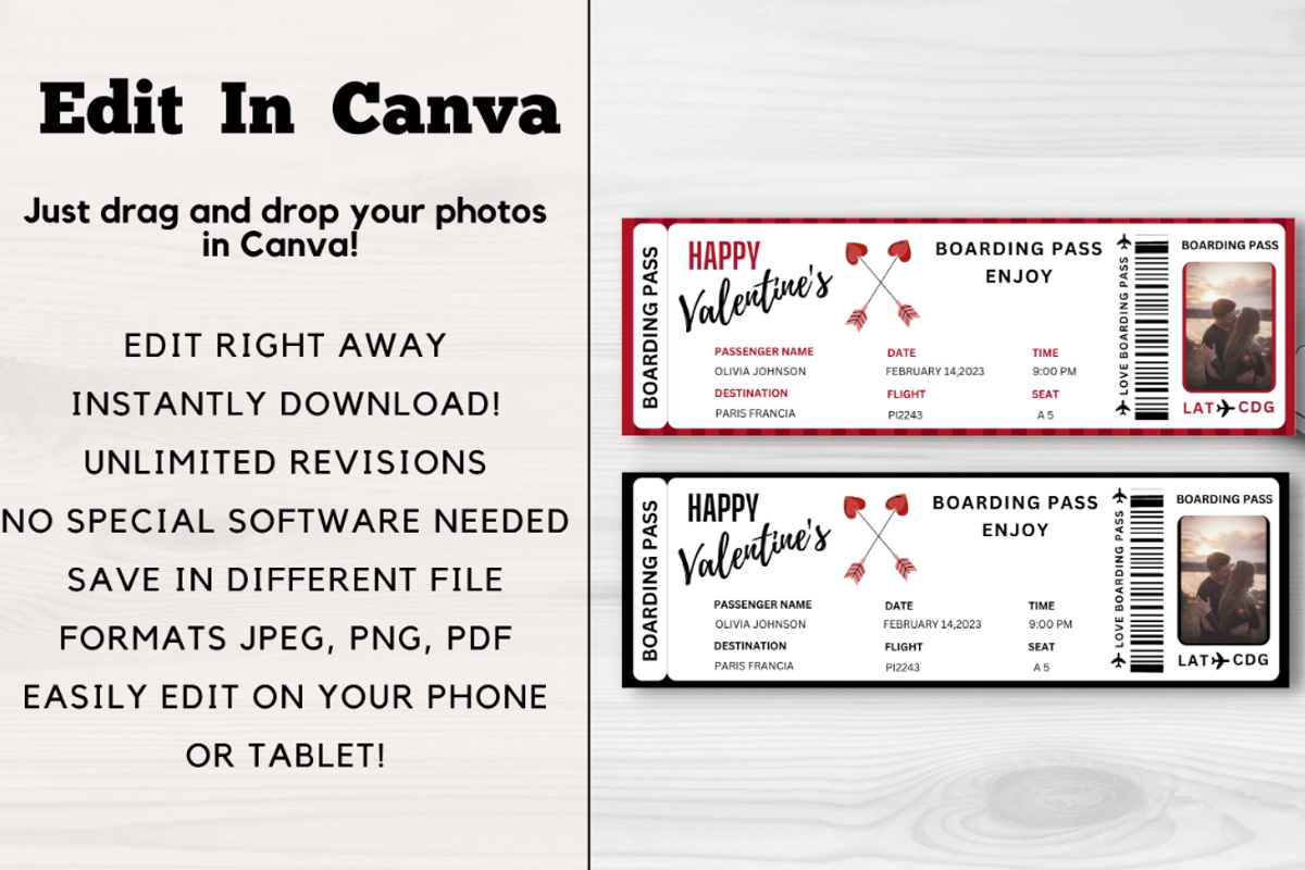 Boarding Pass for Valentine's Day, a Card Template by YasdeyDesigns (Photo 5 of 9)