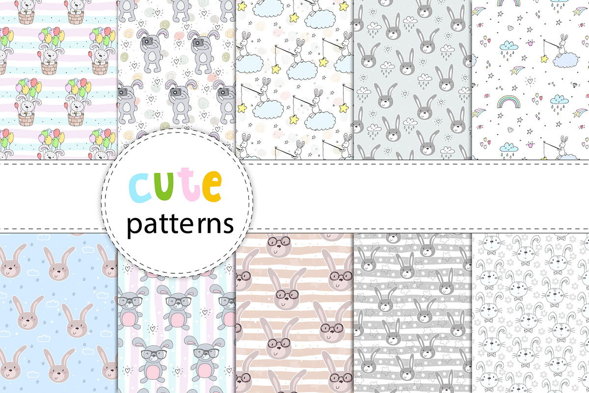 Cute rabbits patterns colection!, a Pattern Graphic by Irene_Boiko_ART (Photo 1 of 21)