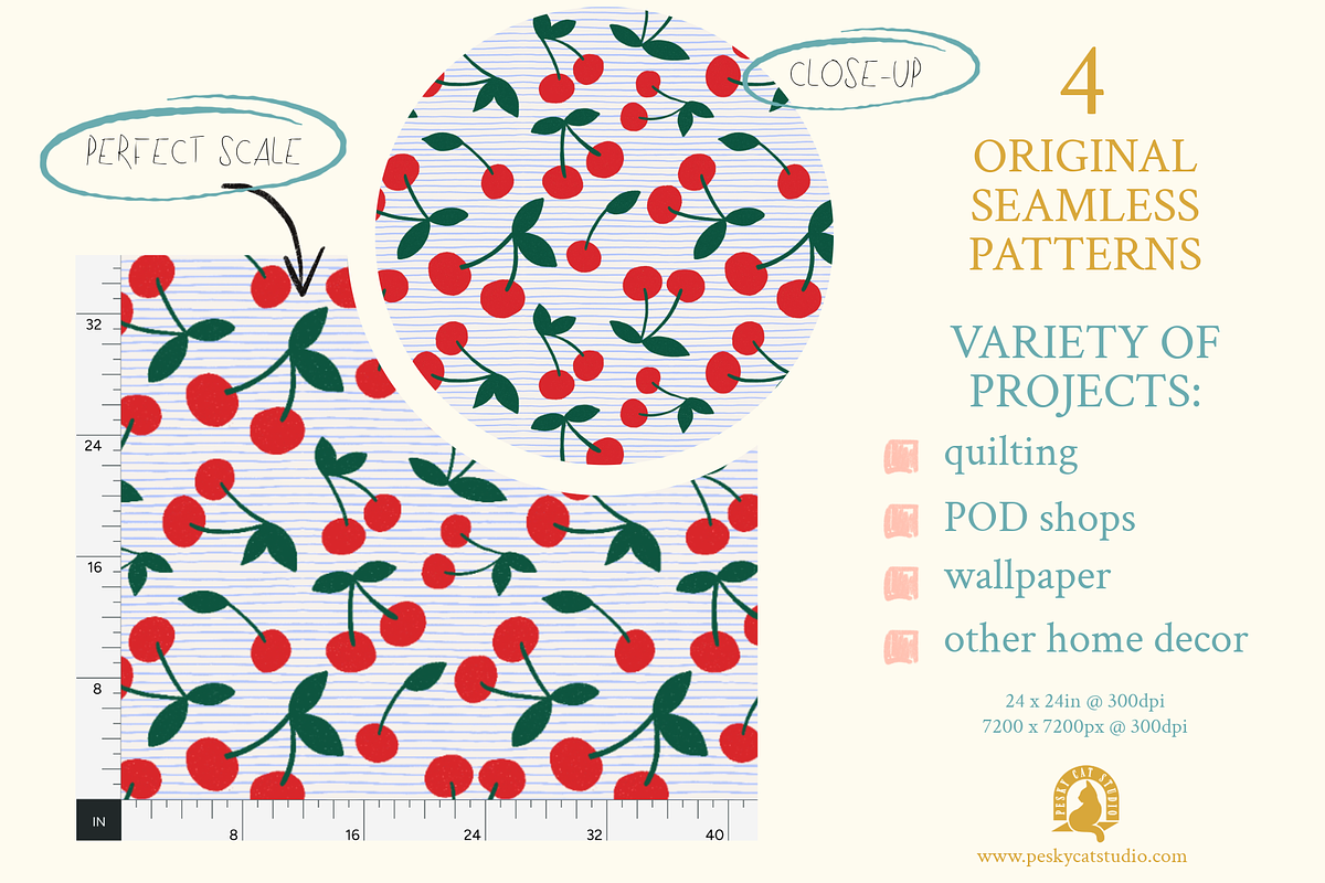 Cherries and Stripes Pattern Bundle, a Pattern Graphic by Pesky Cat Studio (Photo 6 of 7)