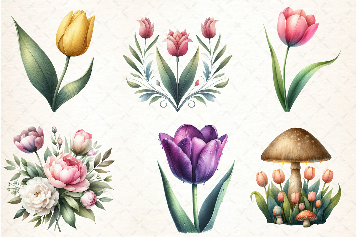 Watercolor Tulip Clipart, an Illustration by DreamCafeArt (Photo 4 of 7)