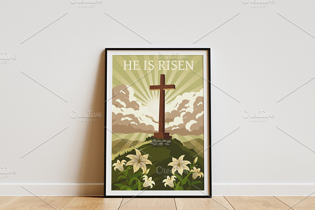 He Is Risen Poster Easter Cross with, a Seasonal Illustration by Vector_Up (Photo 3 of 7)