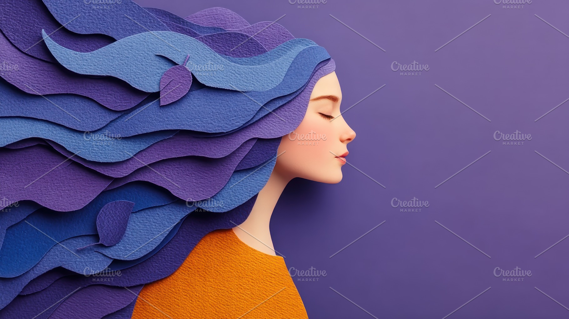 Paper cut style illustration of a serene woman in side profile w, a Photo by José Manuel Gelpi
