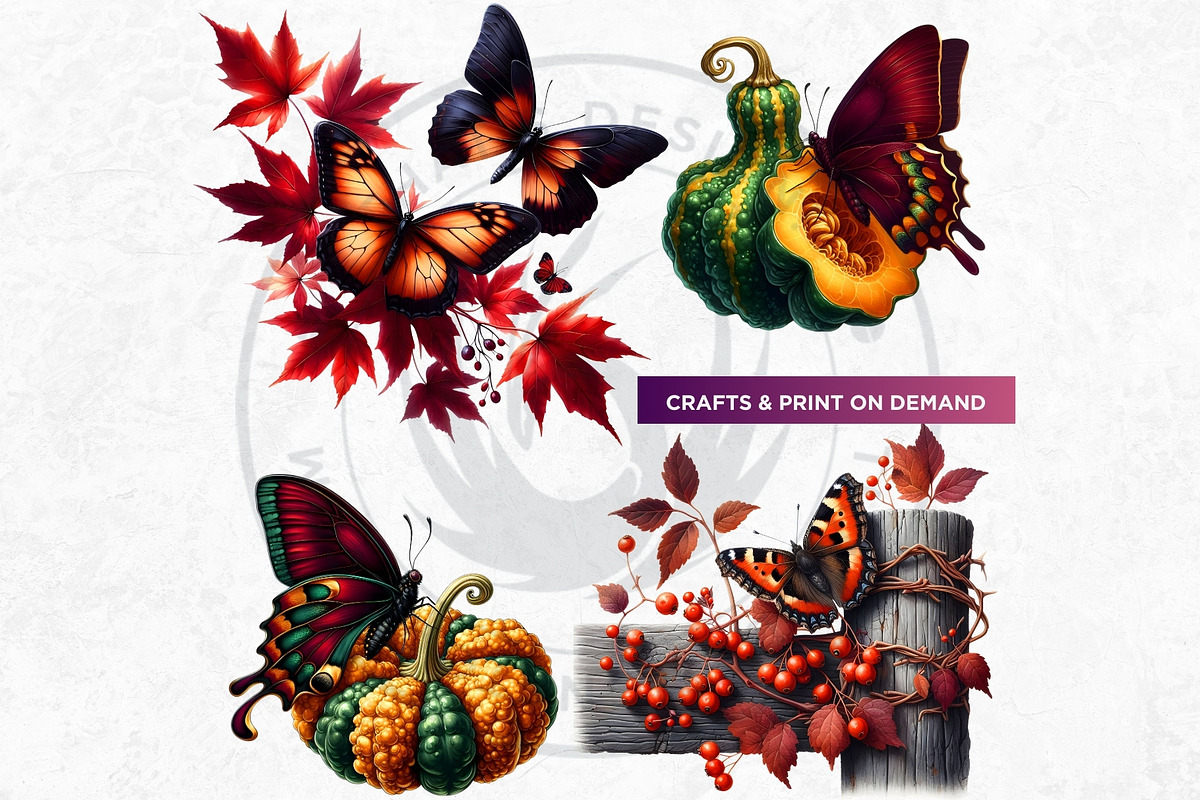 Autumn Butterfly and Flower Cliparts, an Animal Illustration by ThatsDesignArt (Photo 5 of 10)