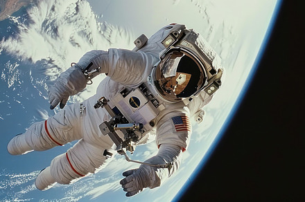 Boundless Horizon: Astronaut Adrift Above Earth's Atmosphere - Generative AI, a Background Photo by José Manuel Gelpi