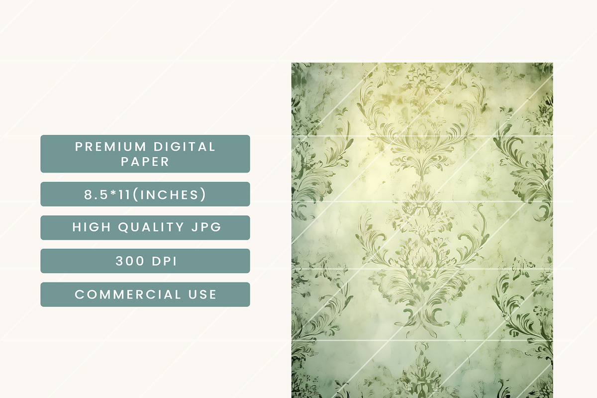 Vintage Grungy Damask Digital Paper, a Background Graphic by BusyDaydesign (Photo 7 of 9)