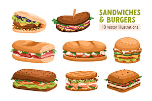 Sandwiches, toasts and burgers set, a Food Illustration by Good Studio