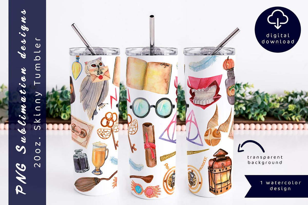 Magic school watercolor tumbler wrap, an Object Graphic by AnastasiaWatercolor (Photo 1 of 5)