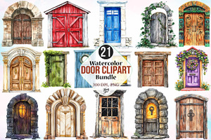 Watercolor Door Clipart Bundle, an Illustration by Canvas Craft
