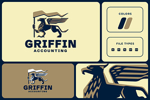 Majestic Griffin Holding a Flag Logo, a Branding & Logo Template by Suhandi