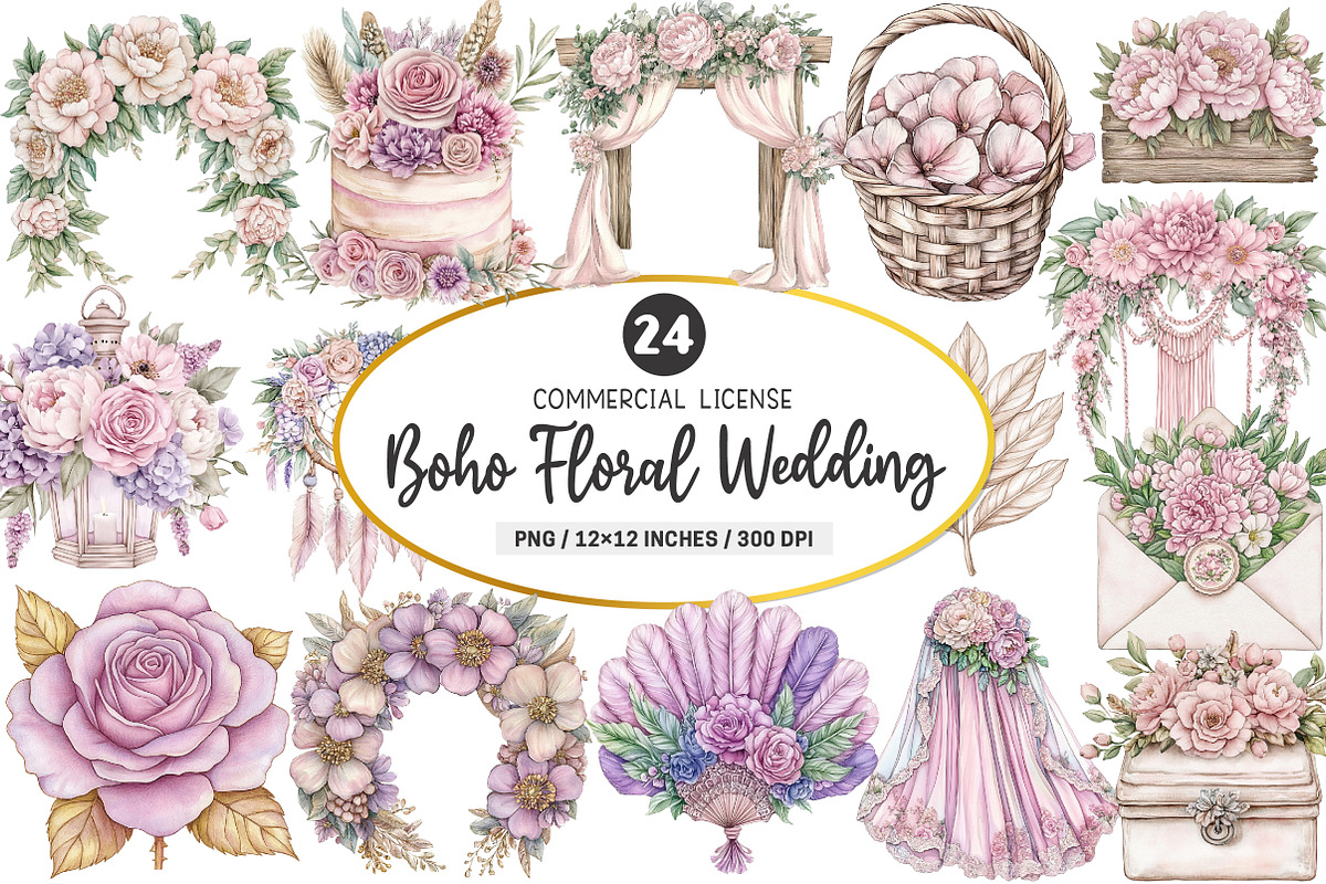 Boho Floral Wedding Clipart, an Illustration by SinaCreation (Photo 1 of 5)