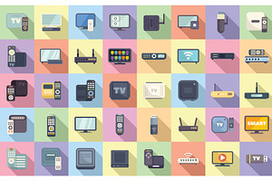 Smart TV box icons set flat vector, an Object Illustration by Ylivdesign