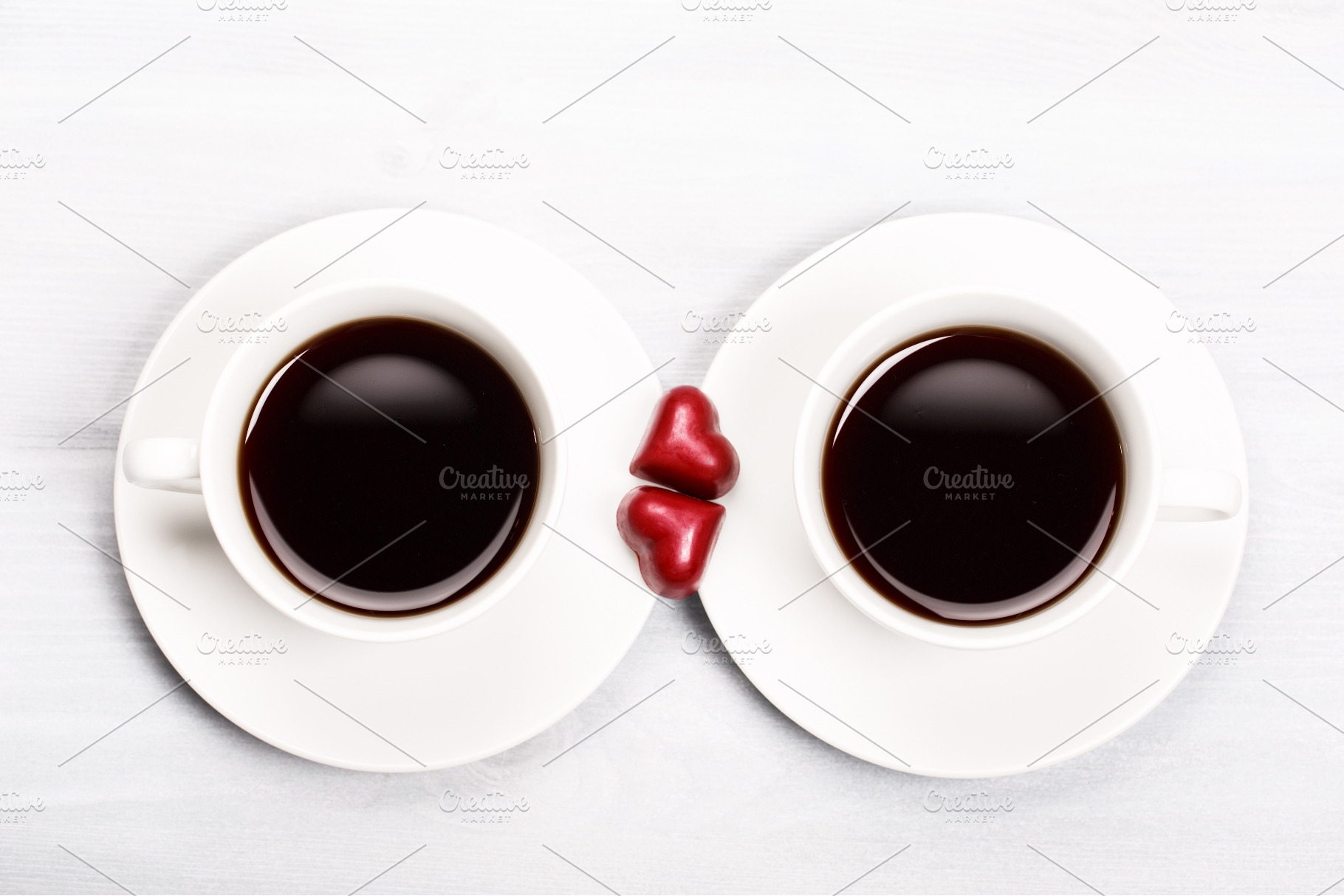Coffee cups for two with red heart, a Food & Drink Photo by Anna Efetova
