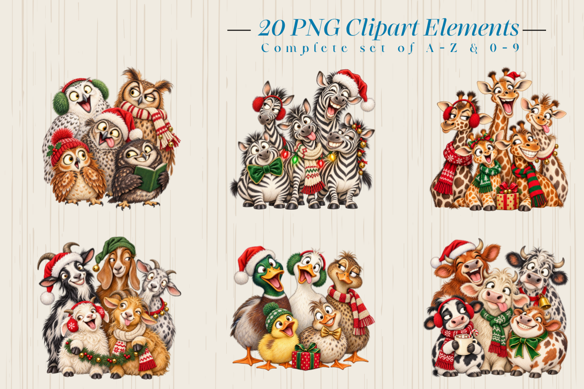 Funny Christmas Animals PNG Cliparts, an Animal Illustration by Ink Gallery (Photo 2 of 13)