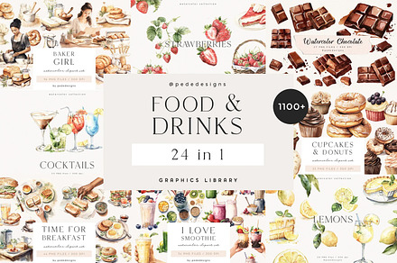 Food & Drinks Bundle, a Food Illustration by PeDe Designs