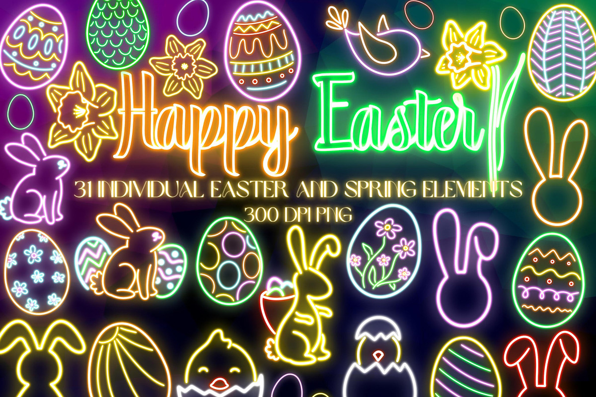 Neon Easter Spring Clipart PNG, a Seasonal Illustration by Lenninator Digital (Photo 1 of 7)