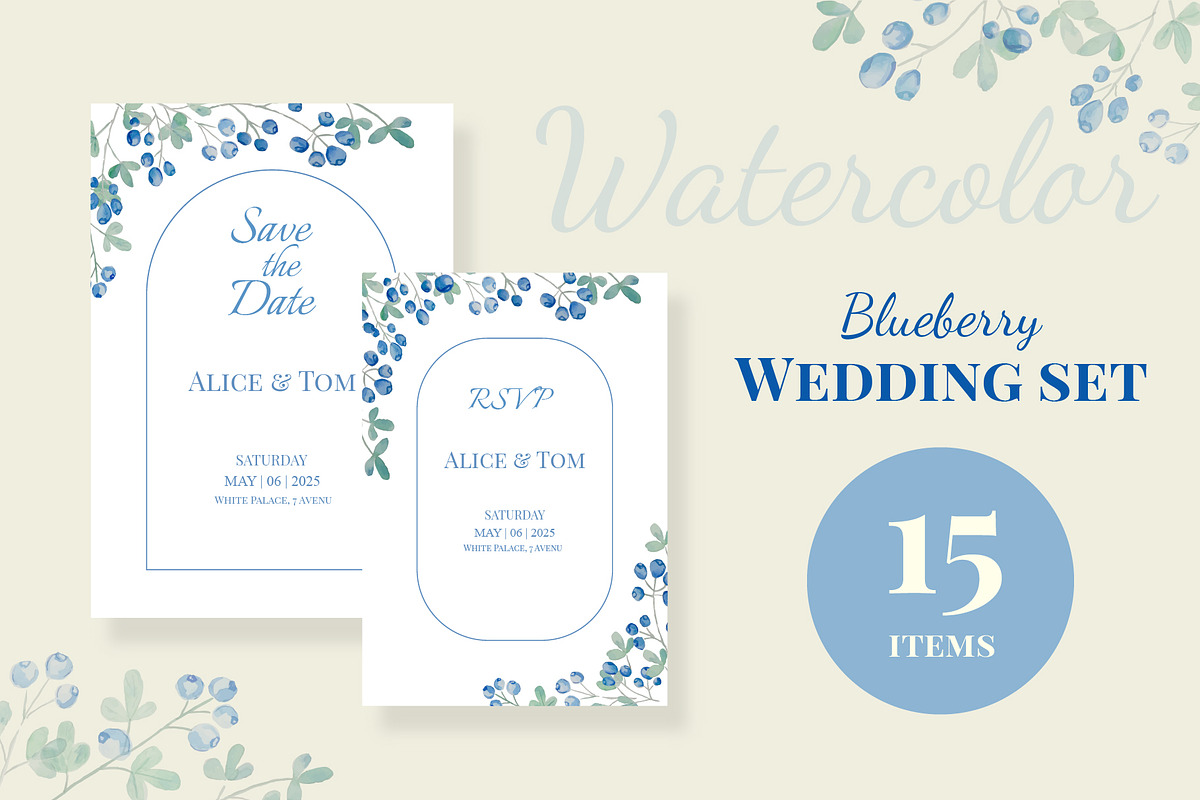 Watercolor wedding invitation set, an Invitation Template by Idressart (Photo 1 of 7)