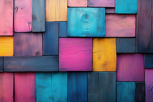 Colorful wooden block wall texture b, an Abstract Photo by Pixeness Studio