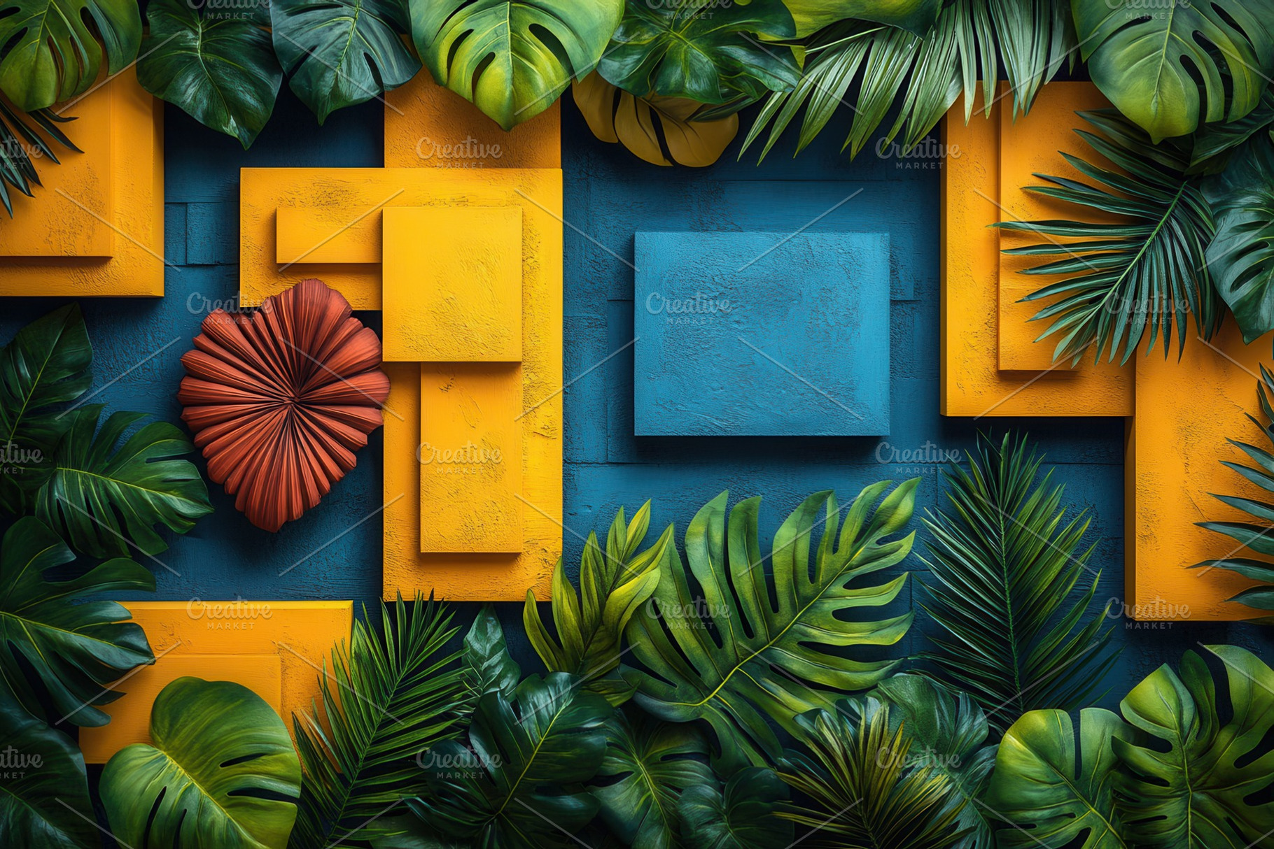 Vibrant tropical decorations with gr, a Photo by Tanuart