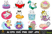 Kawaii Summer cats Beach party SVG, an Animal Illustration by ARTify Illustrations (Thumbnail 1 of 11)