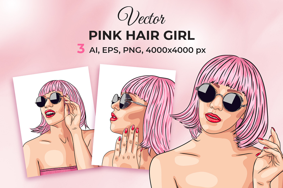 Vector Pink Hair Girl, a Person Illustration by Iryna Denysova (Photo 1 of 4)