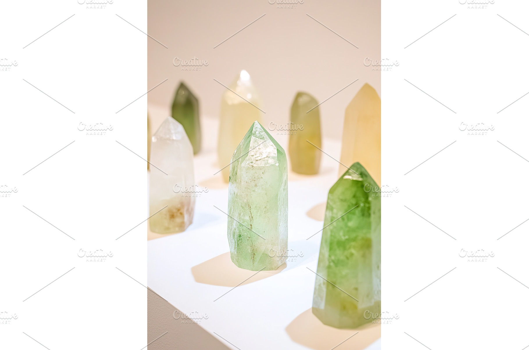 Colorful crystal points on display, a Beauty & Fashion Photo by Lermont51