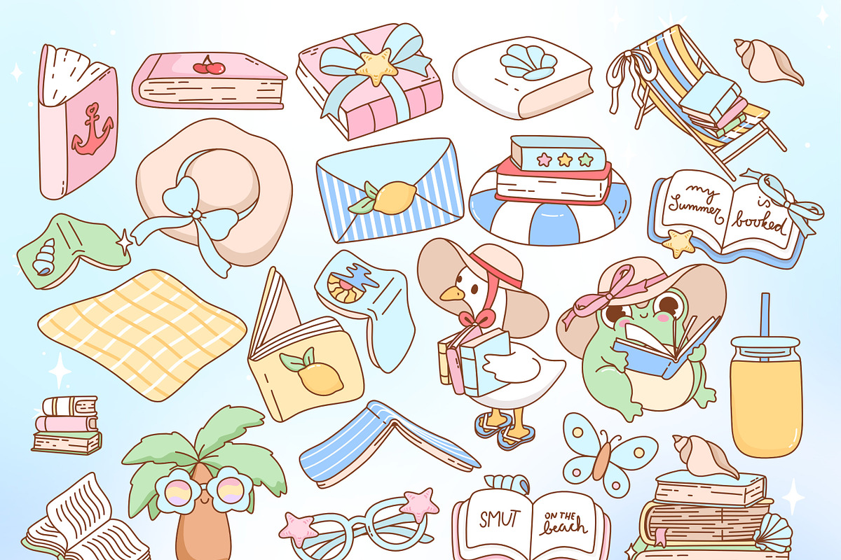 Bookish Summer Clipart Bundle, a Seasonal Illustration by Huxmay (Photo 3 of 8)