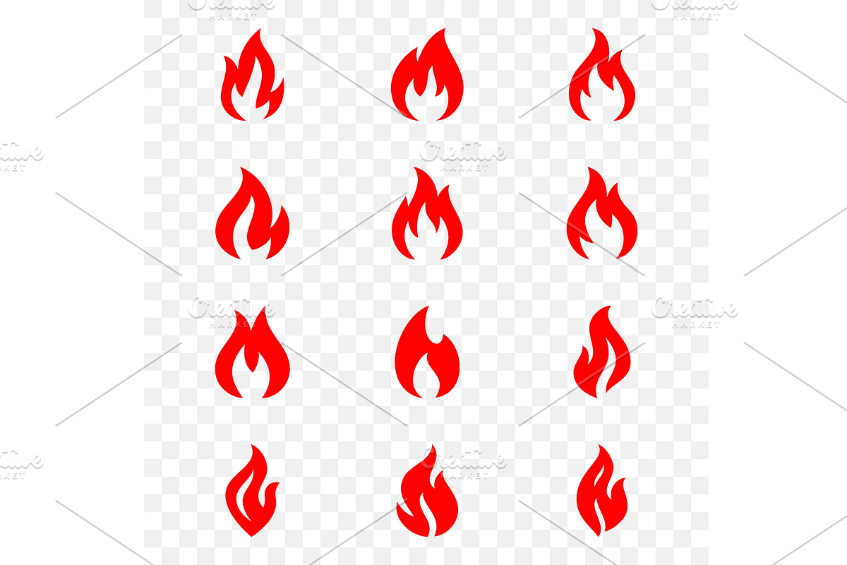 Set of red flame icons isolated on, an Object Illustration by GraphiShop
