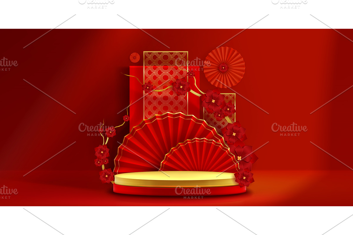 Chinese golden podium display with, an Object Illustration by art PVP - market