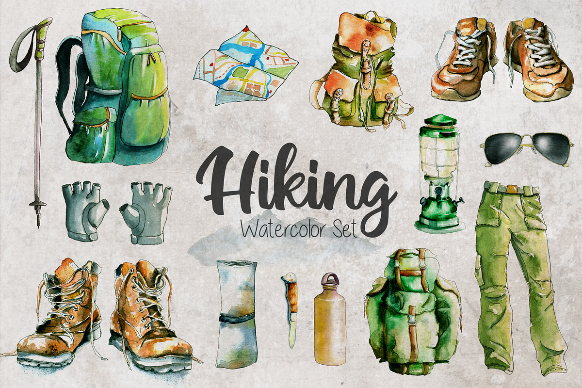 Wanderlust. Watercolor set., a Sport Illustration by iri-illustration (Photo 2 of 11)