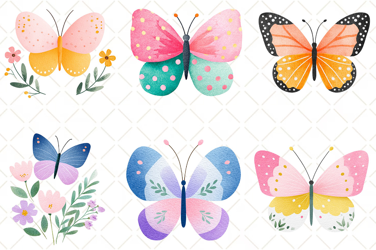 Watercolor Butterfly Clipart, an Illustration by Black Bird Studio (Photo 5 of 6)