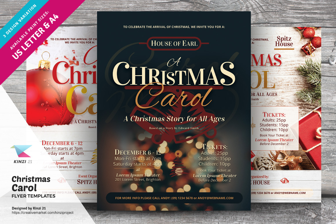 Christmas Carol Flyer Templates, a Flyer Template by kinzi21