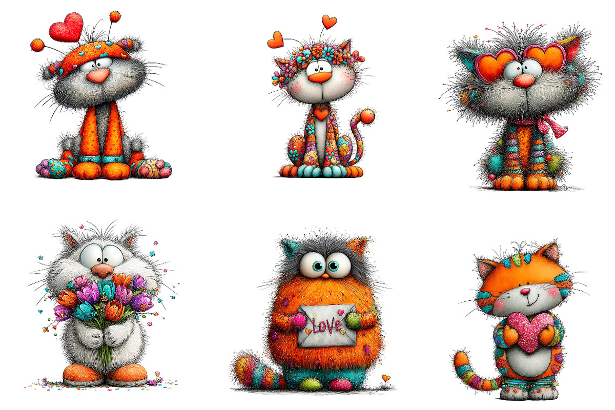 Whimsical Valentine Cat Clipart, an Illustration by CreationArt (Photo 3 of 5)