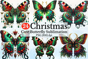 Watercolor Christmas Butterfly Clipa, a Seasonal Illustration by Rose Art (Thumbnail 1 of 7)
