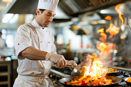 A chef is cooking on a grill in a bu, a Photo by Iftikhar Alam