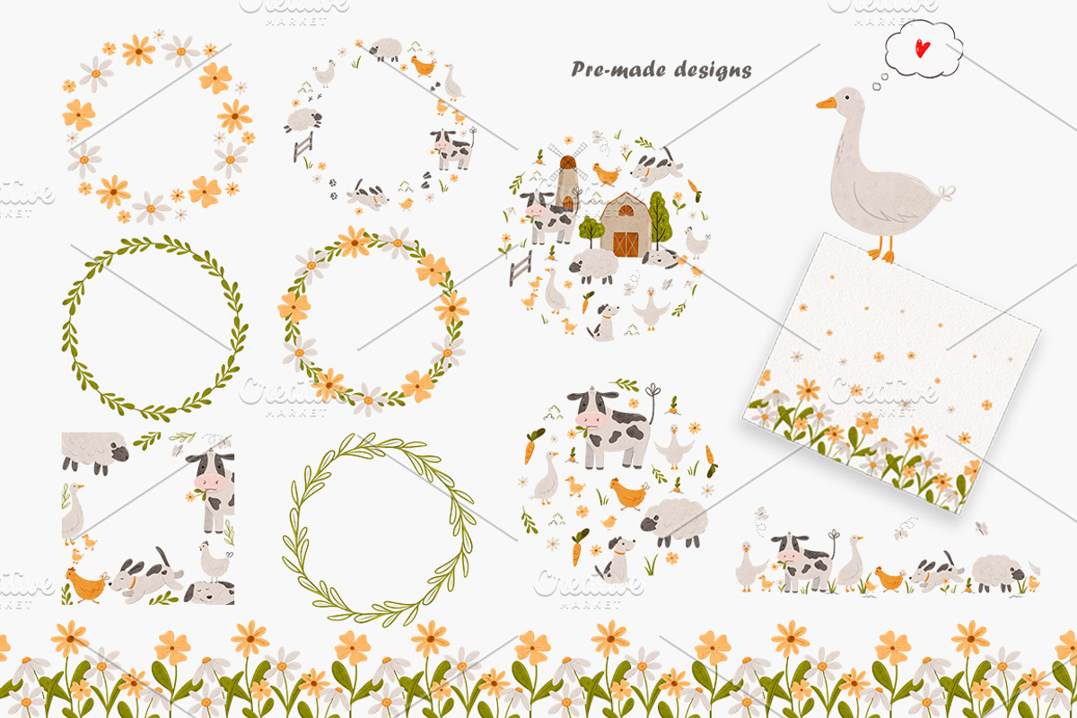 Cute Farm animal clipart and pattern, an Animal Illustration by Daryartsy (Photo 7 of 9)