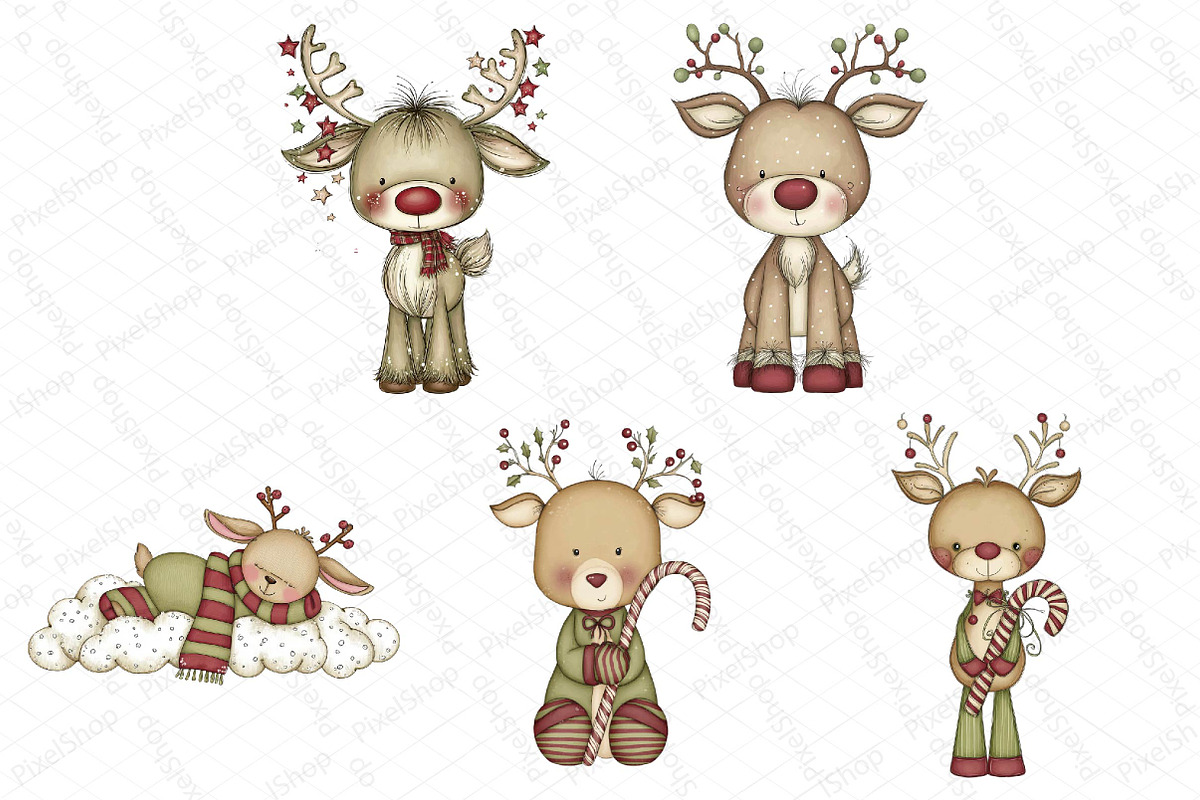 Christmas Cute Reindeer Clipart, an Illustration by DreamPrint404 (Photo 2 of 6)