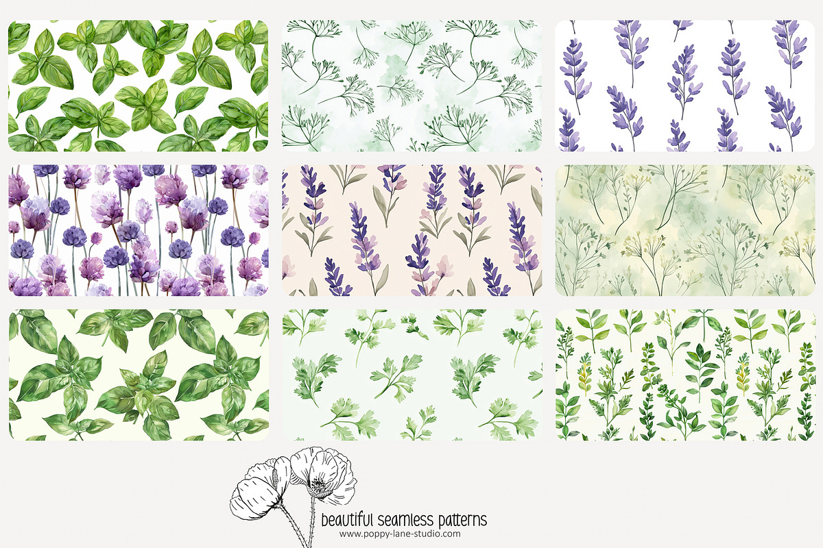 70 kitchen herb seamless pattern, a Pattern Graphic by Poppy Lane Studio (Photo 3 of 10)