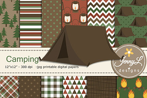 Camping Digital Papers & Clipart, a Pattern Graphic by JennyL Designs