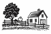 Farmhouse scene silhouette vector, an Icon by Amazin_art (Thumbnail 4 of 13)